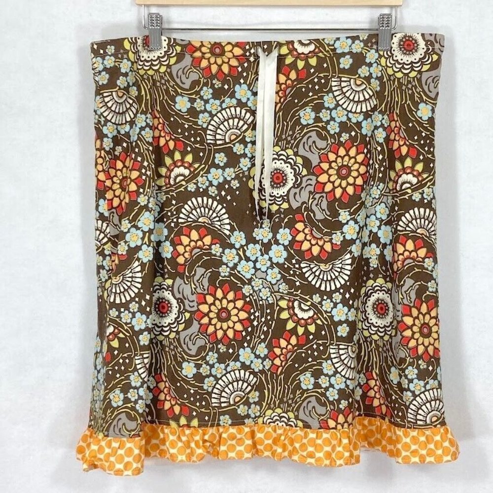 Margo Belle Designs Midi Floral A-Line Cotton Skirt With Polka Dot Hem Large - Picture 3 of 5